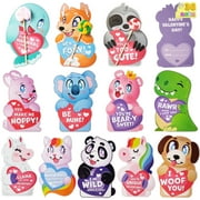SYNCFUN 36 Packs Valentines Day Gifts Cards with Animal Designs, Valentine Day Candy Holder Cards for Kids School Class Party Favors Exchange Gifts