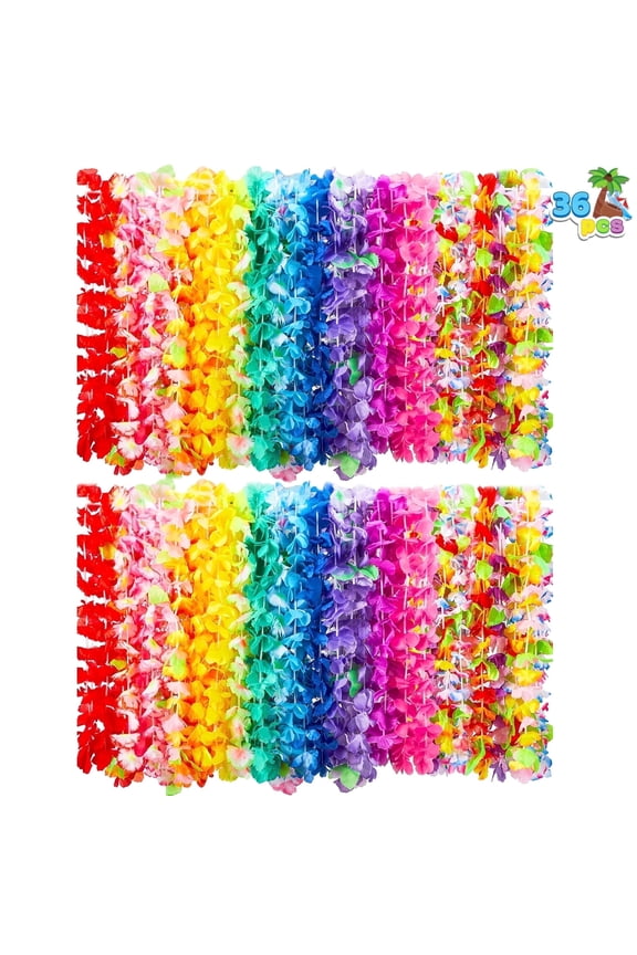 36 Pcs Hawaiian Leis Bulk, Flower Leis for Luau Party Decorations and Tropical Hawaiian Party Decorations, Beach Party Favors and Summer Party Supplies