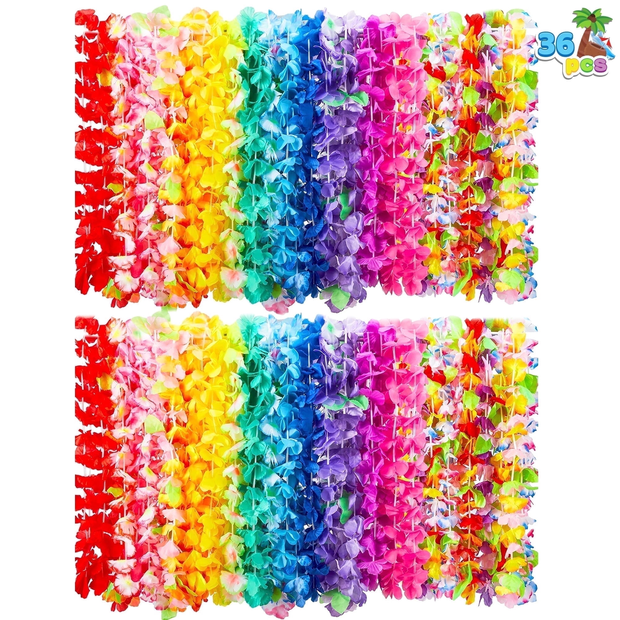 Joyfy 36 Pcs Hawaiian Leis Bulk, Flower Leis for Luau Party Decorations and Tropical Hawaiian Party Decorations, Beach Party Favors and Party Supplies