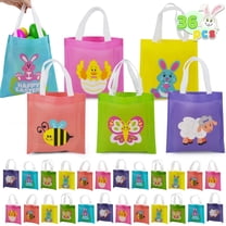 Joyfy 36 pcs Easter Bags, Non Woven Reusable Easter Tote Bags Bulk with Handles, 8.7 inches 6 Designs Gift Bags for Kids Egg Hunt Game, Party Treat, Party Favors