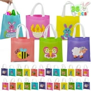 Joyfy 36pcs Easter Gift Bags for Kids, Non Woven Easter Tote Bags with Handles Party Treat Bags Egg Hunt Game, Easter Party Supplies Favors