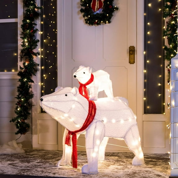 Joyfy 3D Plush Polar Bears Yard Light Christmas Outdoor Decorations,80 Pre-Lit LED Christmas Decorations,Christmas Yard Light with Stakes Decorations Outdoor Holiday Decor