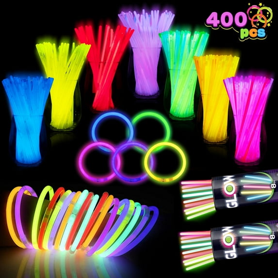 Joyfy 400 Pcs Glow Sticks Bulk 8" Bracelets Necklaces Glow in the Dark Glowsticks Super Bright Light Up Party Favors Neon Party Supplies for Halloween Christmas Easter
