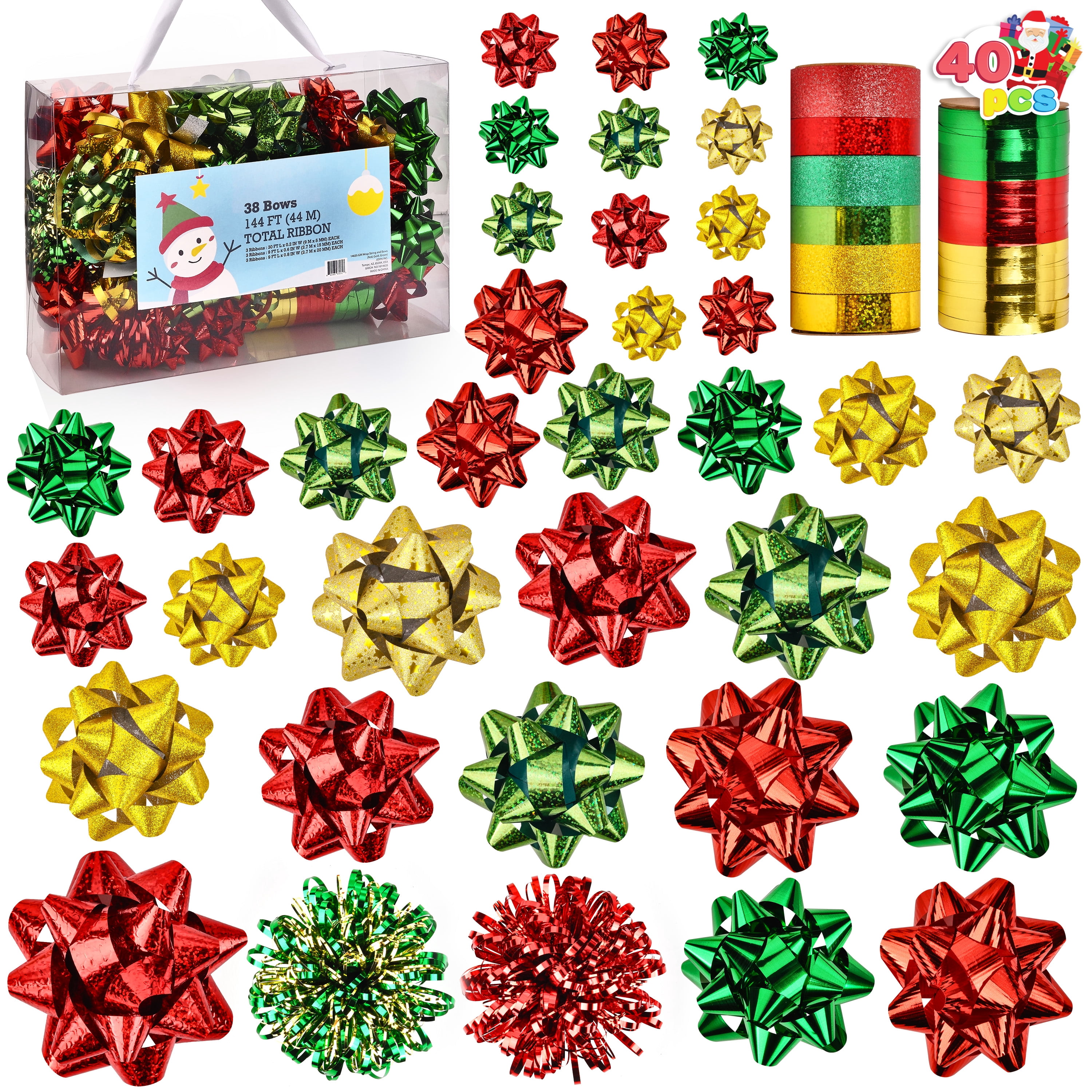 Self Ribbons Joyfy 40 Pcs Christmas Gift Bows & Ribbons, 34pcs Assorted Size Self ...