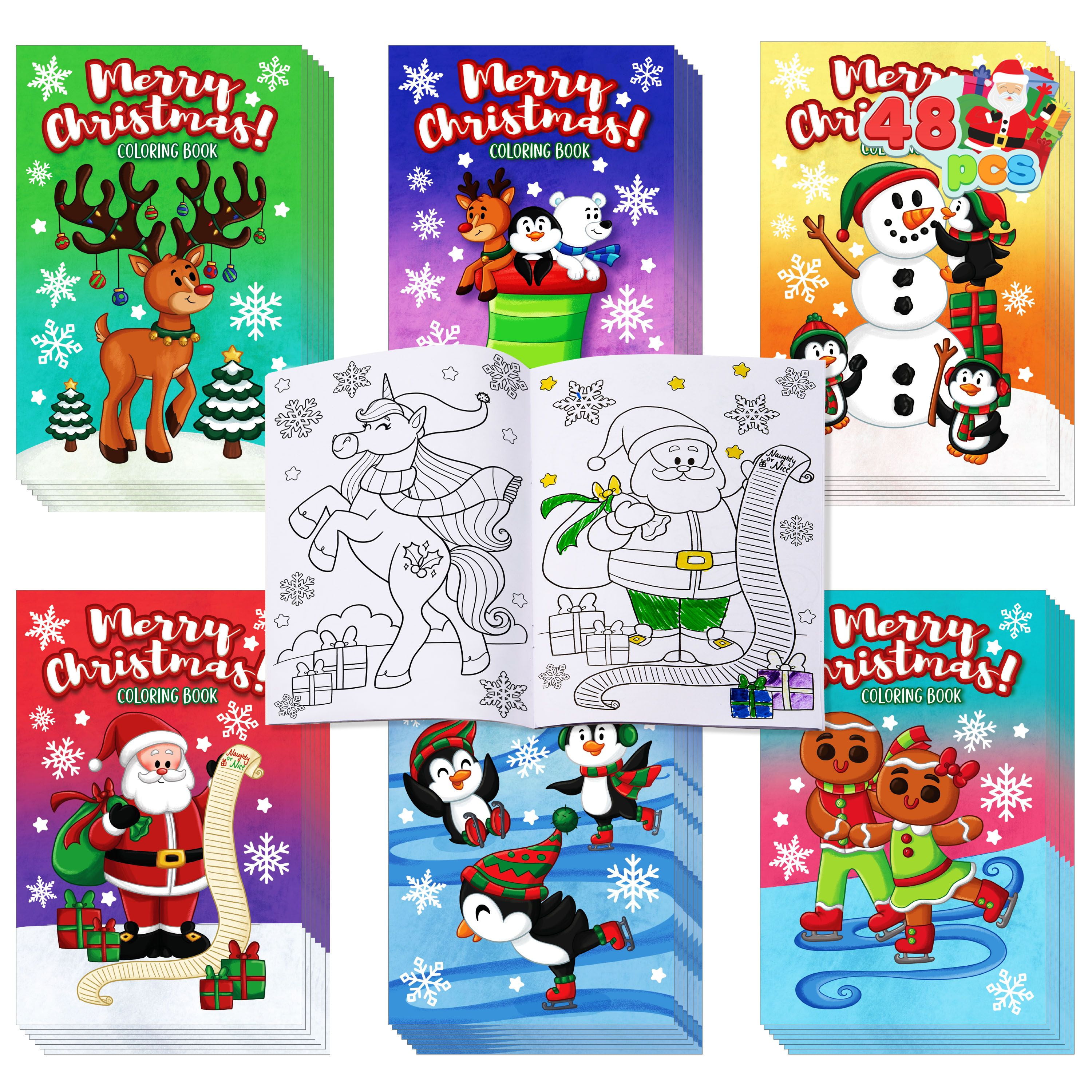 SYNCFUN 48 Pcs Christmas Coloring Book Bulk in 6 Covers, Xmas Mini ...