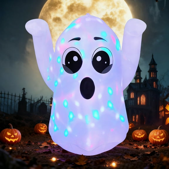 Joyfy 5 FT Halloween Inflatable Ghost Built-in Colorful Led Lights,Halloween Blow Up Cute Decor for Indoor Outdoor Holiday Yard Decoration