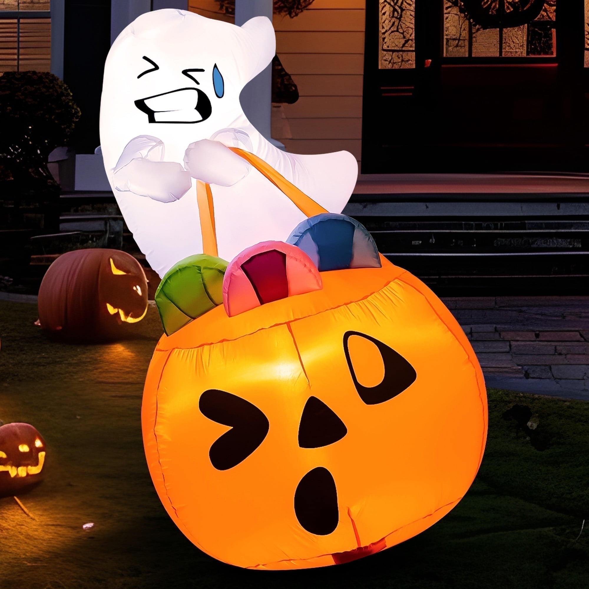 👻 5FT Inflatable Halloween Cute Ghost w/ Pumpkin Blow Up Inflatables Outdoor Decorations *For Sale* main image 0