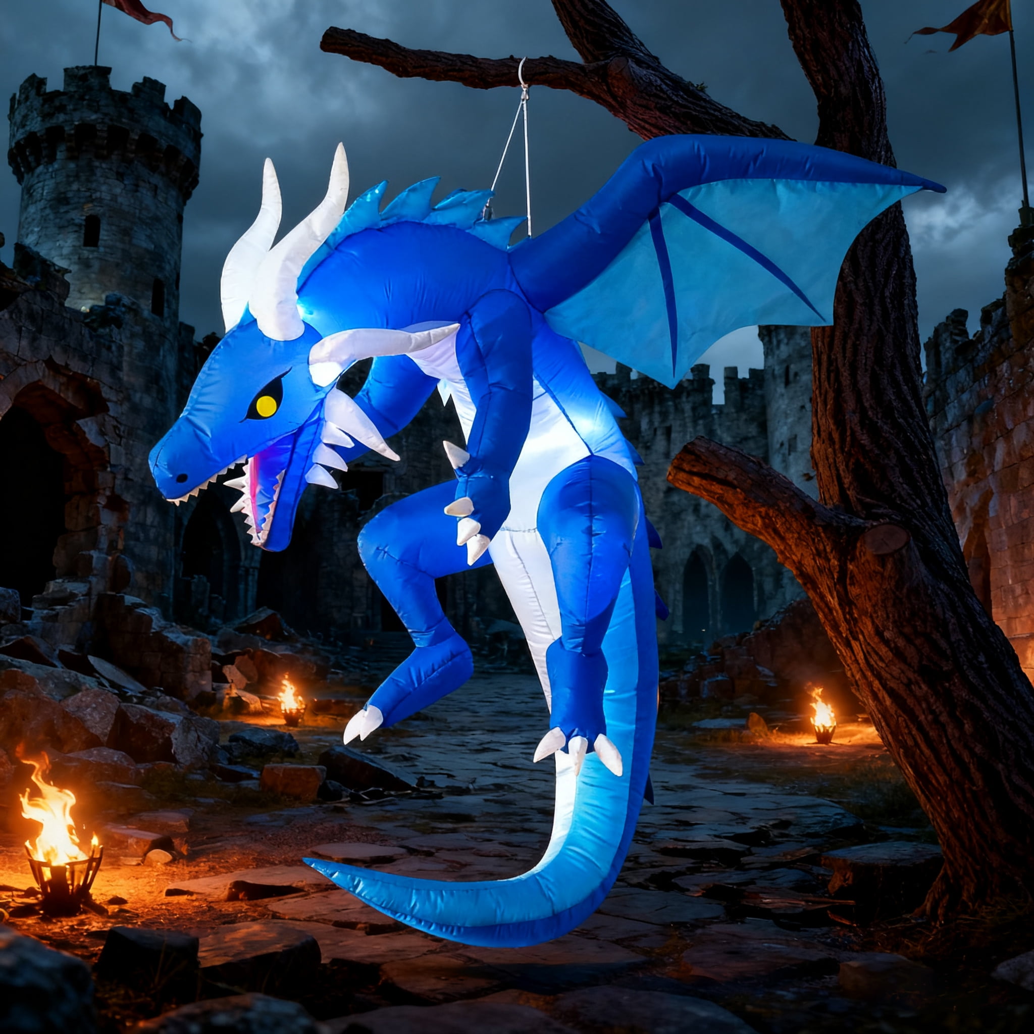 Joyfy FT Halloween Inflatable Dragon, Blue Hanging Blow Up Yard