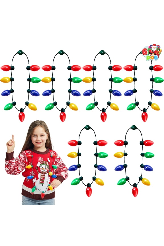 6 Pcs Christmas LED Light up Bulb Necklaces 9 Bulbs LED Necklaces Holiday Costume Accessories for Christmas Xmas Party Favor Party Supplies