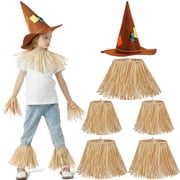 Joyfy 6 Pcs Halloween Scarecrow Costume Set,Scarecrow Costume Accessories Decoration with Scarecrow Hat and Scarecrow Skirt Raffia Neck Foot Hand Straws for Par