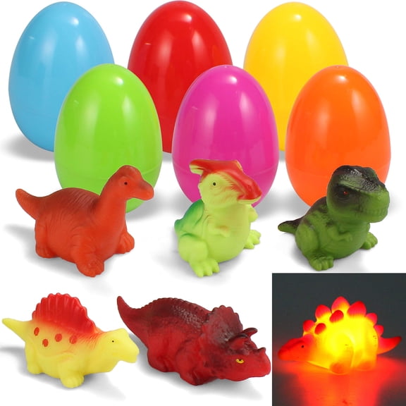 Joyfy 6 Pcs Prefilled Easter Eggs with Dinosaur Bath Toy for Toddlers,Light up Easter Eggs Bath Toys for Kids,Easter Basket Stuffers for Kids (Age 3+)