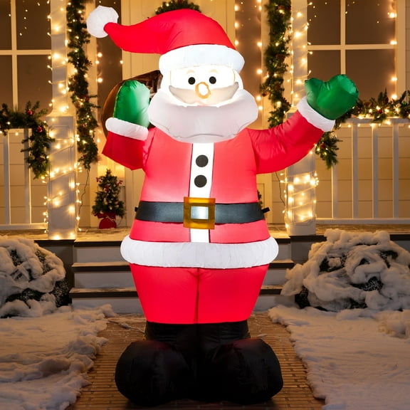 Joyfy 6 ft Christmas Inflatables Santa Outdoor Decorations,Santa with Gift Bag Blow Ups Yard Christmas with Built-in LEDs for Holiday Party Garden Lawn Decor