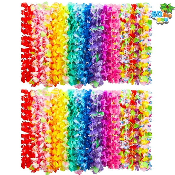 Joyfy 60 Pieces Luau Party Favors, Hawaiian Leis Bulk Birthday Holiday Party Supplies