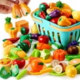 thumbnail image 1 of Joyfy 68 Pcs Cutting Play Food, Fake Food for Kids Play Kitchen with Storage Basket, Pretend Play Kitchen Toys, 1 of 7