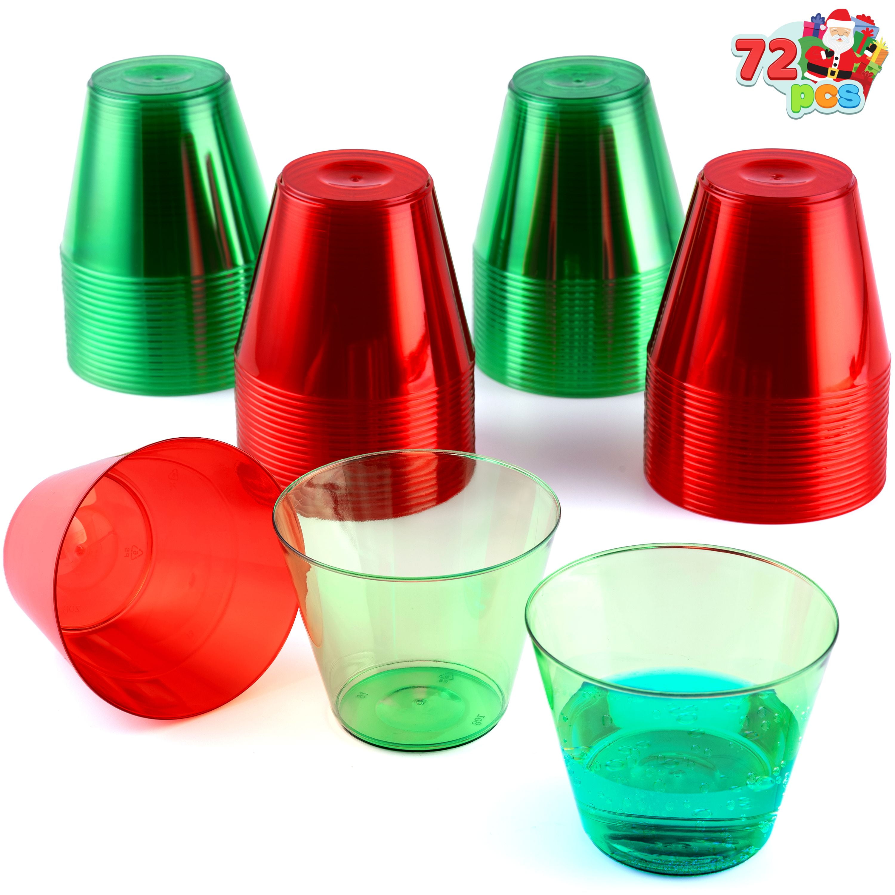 SYNCFUN 72 Pcs Disposable Plastic Drinking Cups, 9 OZ Christmas Clear