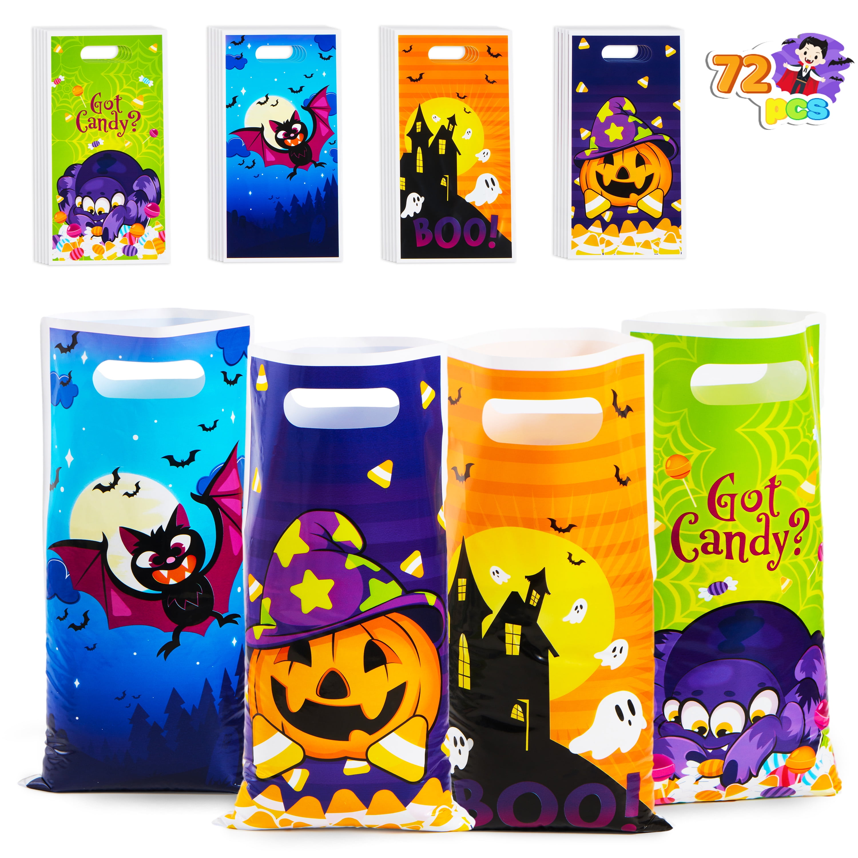 SYNCFUN 72 Pcs Halloween Treat Bags Goodie Bags Plastic Halloween Candy