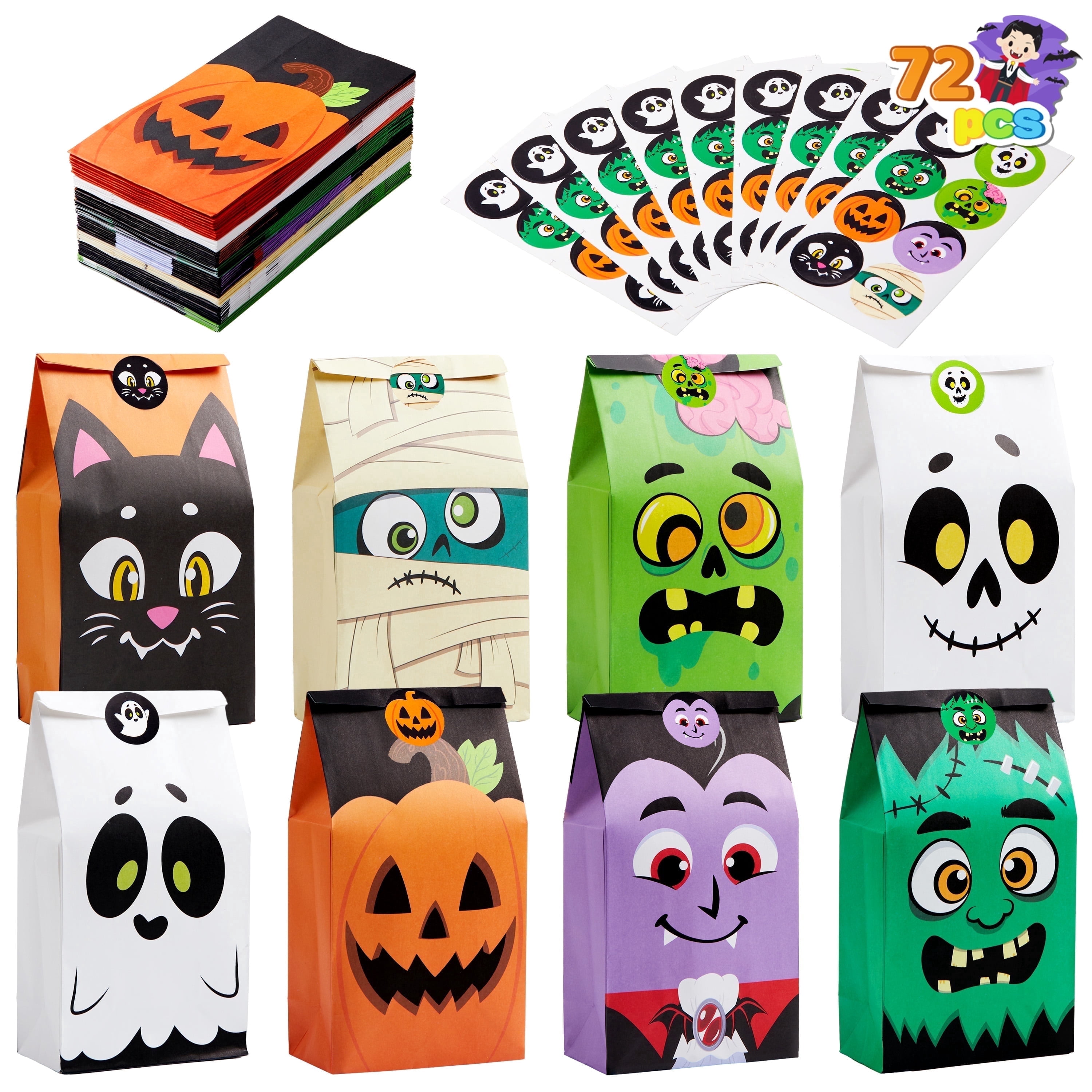 Joyfy 72 Packs Halloween Treat Bags with Sticker, Trick or Treat Bags ...