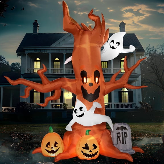 Joyfy 8 FT Halloween Inflatables Spooky Tree with Ghost,Pumpkin & Tombstone Tree Blow Up Decor with Built-in LED Lights for Yard,Lawn,Garden,Party,Holiday Outdoor Decorations