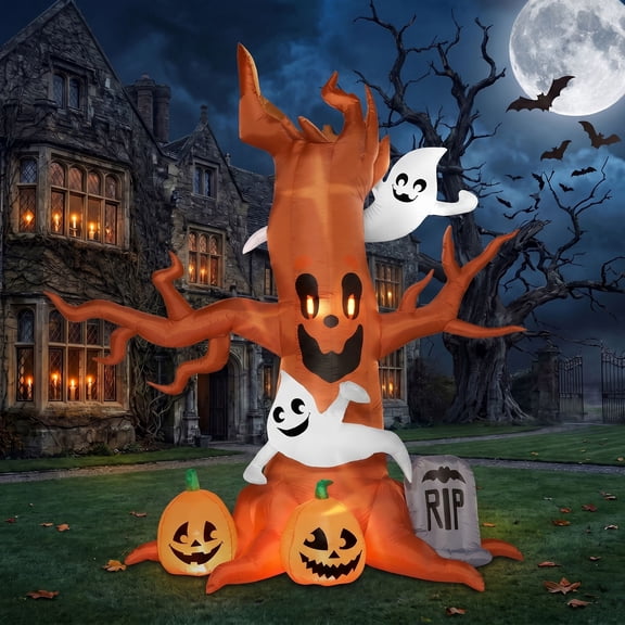 Joyfy 8 ft Halloween Inflatable Spooky Tree with Ghost,Pumpkin & Tombstone,Blow Up Decor with Built-in LED Lights for Outdoor,Yard,Garden and Lawn