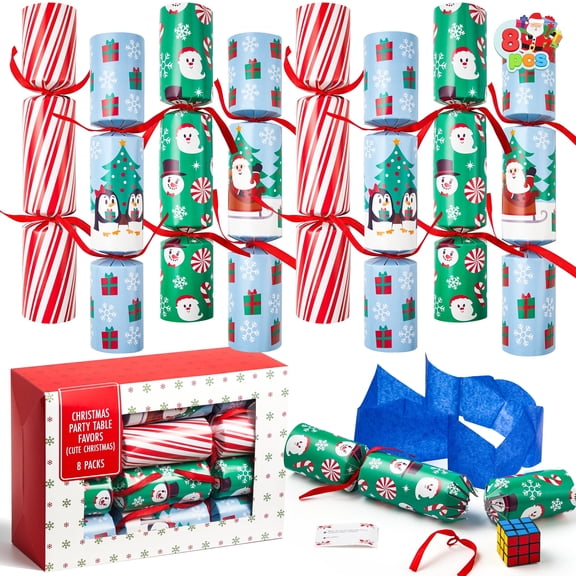 Joyfy 8 Pcs Christmas Crackers Party Favor Non-Snap Christmas Party Table Favors for Kids and Adults