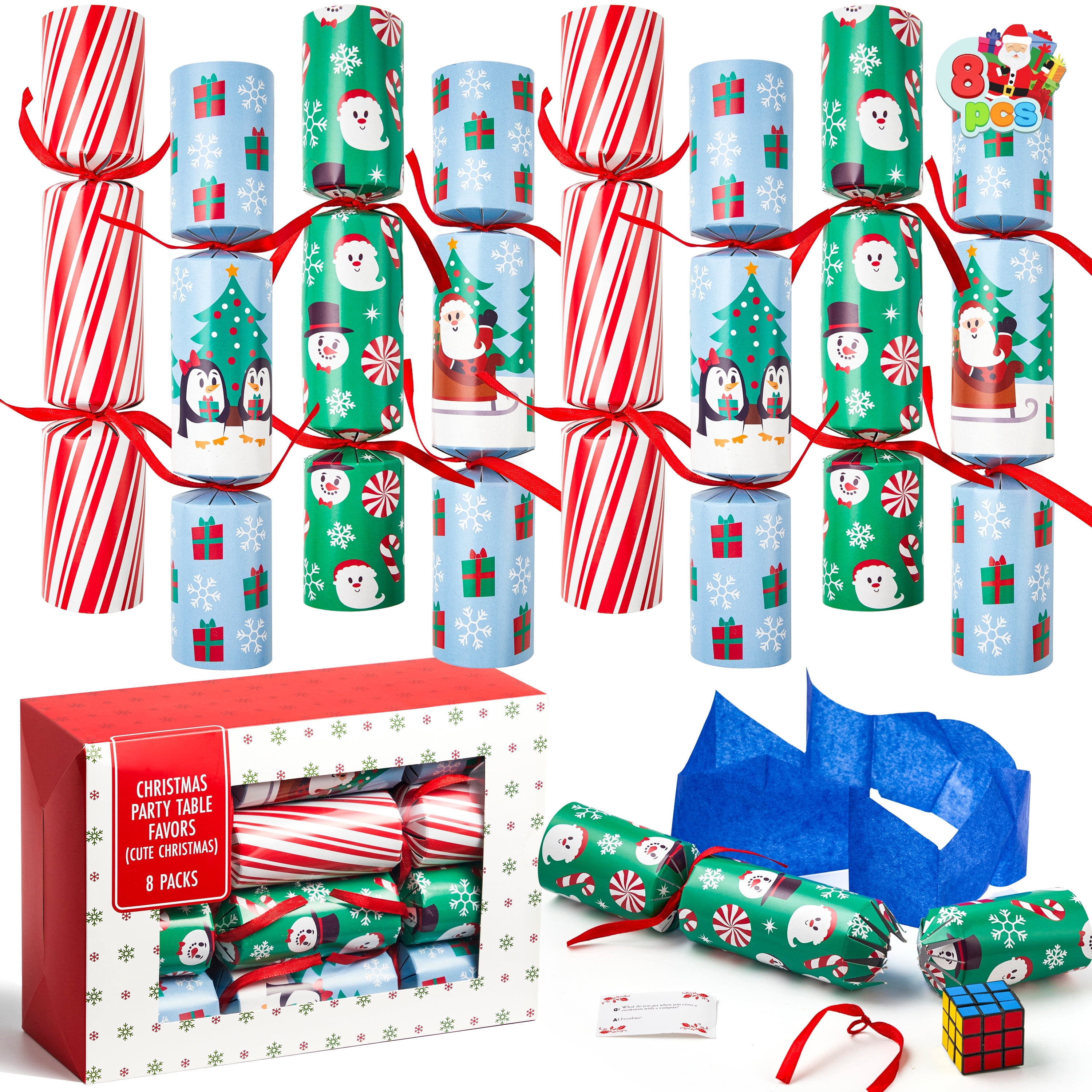 Joyfy 8 Pcs Christmas Crackers Party Favor Non-Snap Christmas Party ...