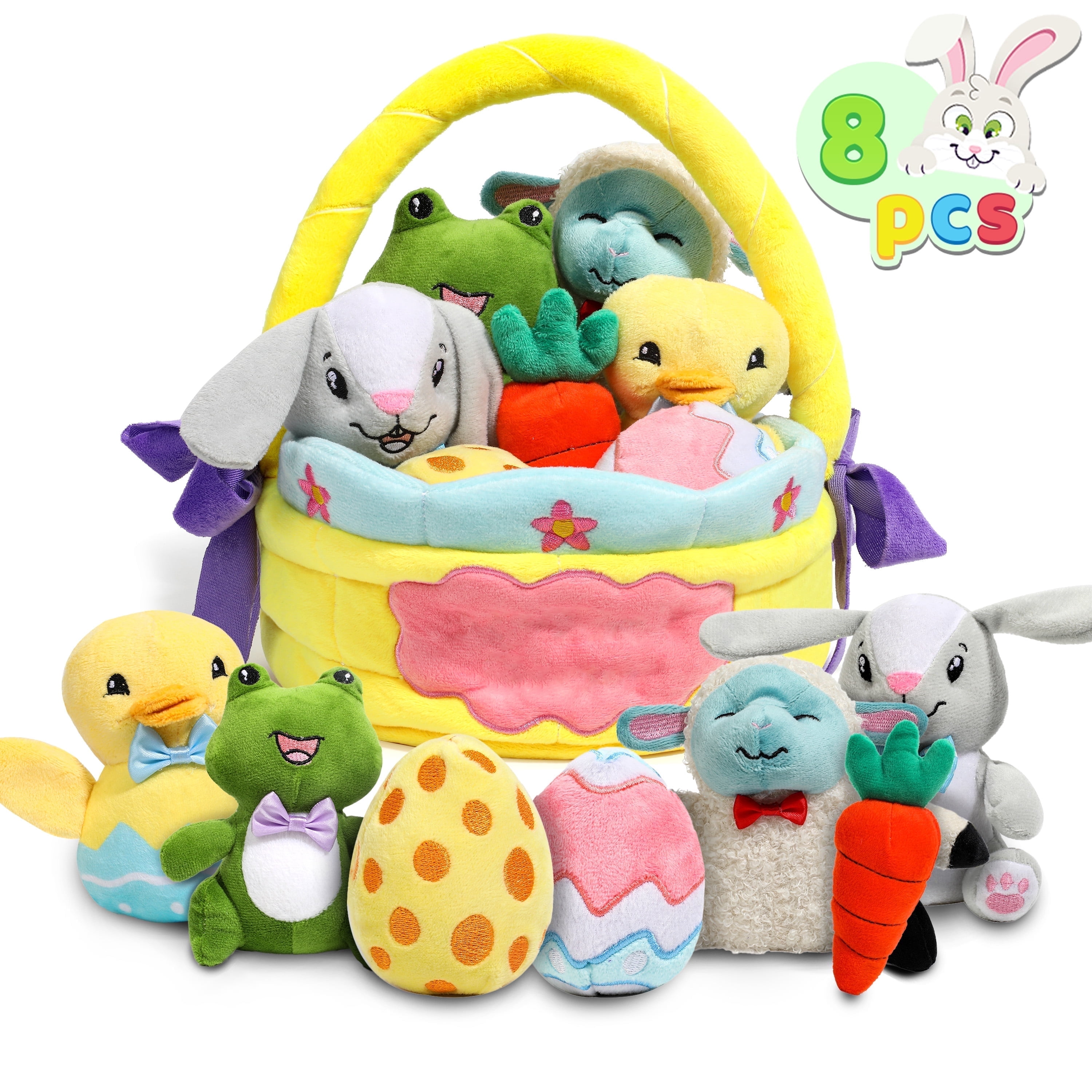 Joyfy 8 Pcs Easter Basket Plushies for Kids,Easter Basket Stuffers Fillers,Plush Bunnies Stuffed Animals,Easter Toys for Kids Children Birthday Gifts,Party Favors Decor