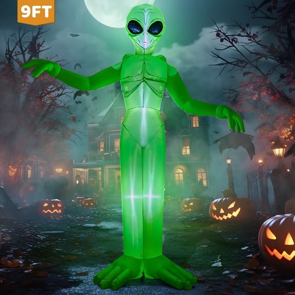 Joyfy 9 ft Halloween Inflatable Giant Alien Decoration with Built-in LEDs,Alien Halloween Decorations Outdoor Blow Up Yard Lawn Decoration