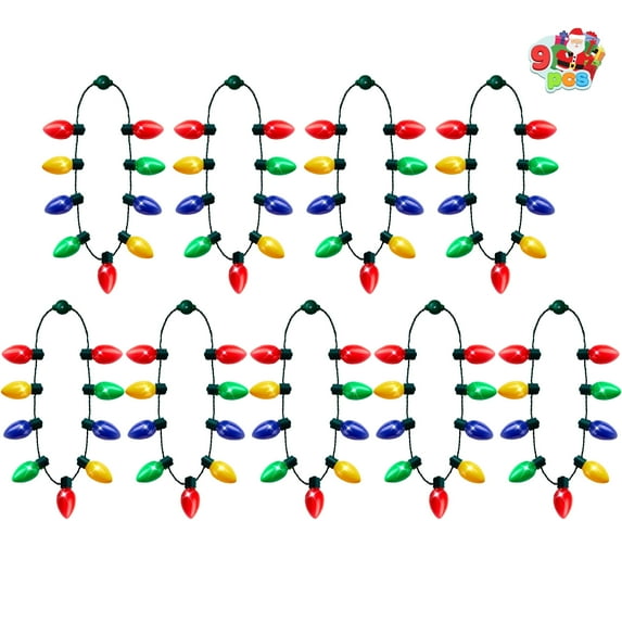 SYNCFUN 9 Pcs Christmas LED Light up Bulb Necklaces 9 Bulbs LED Necklaces Holiday Costume Accessories for Christmas Xmas Party Favor Party Supplies