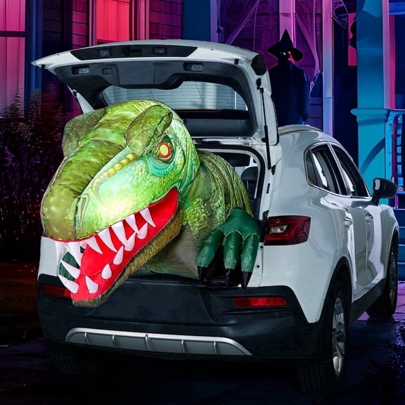 Joyfy 3.6 ft Animated Halloween Inflatable Dinosaur Decoration,Trunk or Treat Car Decorations Kit Dinosaur with Built-in LED Light for Halloween Party Indoor,Outdoor,Yard,Garden Decor