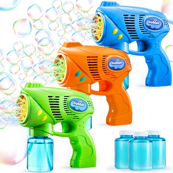 SYNCFUN 3 Pack Automatic Bubble Gun Set for Easter Basket Stuffers, 5000 Bubbles Per Minute High Output Machine with Refill Solutions, Spring Outdoor Party Favors and Event Prizes