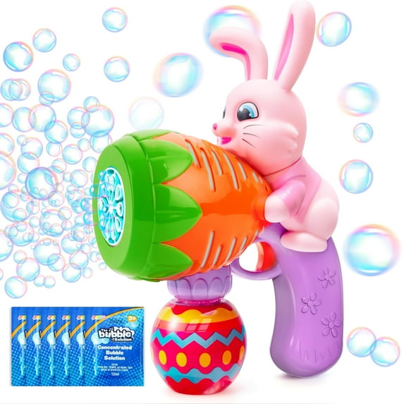 Syncfun Bubble Gun Light Up Bunny Easter Toys for Kids Ages 3-8, Rabbit Bubble Machine with 6 Bubble Refill Solution, Toddler Toy for Outdoor