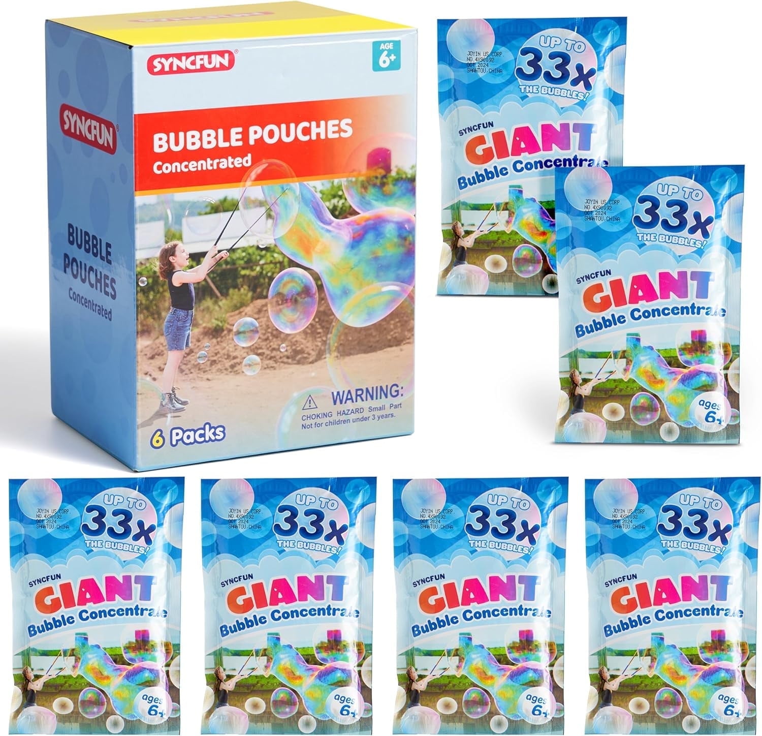 SYNCFUN Bubble Solution Concentrated (up to 4.5 Gallons) 6 Giant pack Bubble Refill for Toys, Easter Outdoor Activities