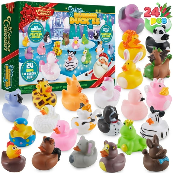 SYNCFUN Christmas Advent Calendar 2025 with 24 Animal Rubber Ducks for Kids, 24 Days Countdown Advent Calendar Rubber Ducks, Rubber Ducky Bath Toys for Boys Girls Kids