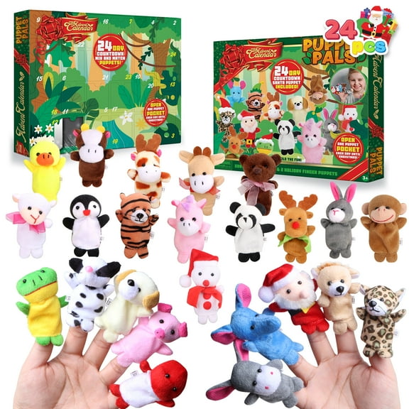 SYNCFUN 2025 Christmas Advent Calendar with Finger Puppets,24 Days Christmas Countdown Advent Calendar with Plush Animal Finger Puppets for Kids, Party Favor Gift