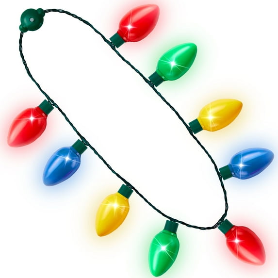 Joyfy 1 Pack Christmas LED Light up Necklace 9 Bulbs 6 Modes LED Necklace Holiday Costume Accessories for Christmas Party Favor Party Supplies