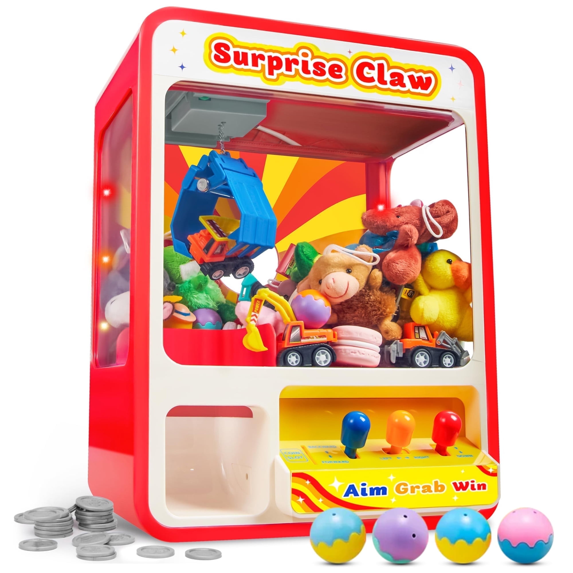 Joyfy Claw Machine Arcade Toy with LED Light & Adjustable Sound, Mini Vending Machine for Kids, Carnival Games, Christmas & Birthday Big Gifts for Kids Ages 3+