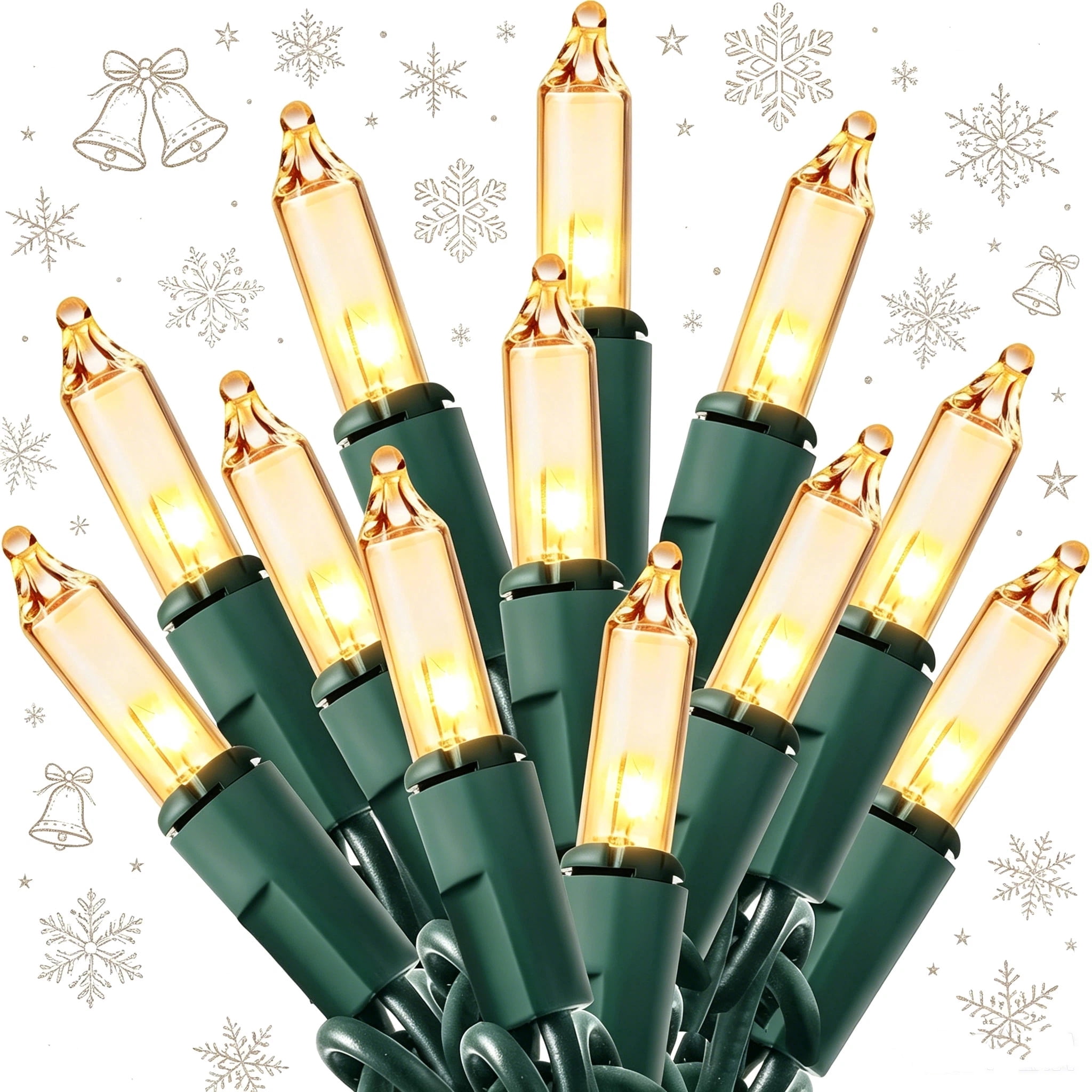 Joyfy Clear Christmas Lights,19.4ft 100 Count Clear Warm White Christmas String Lights,Connectable Green Wire Xmas Tree Lights for Indoor Outdoor Christmas Decorations Holiday Party Decor