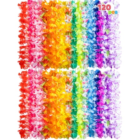 Joyfy Colorful Tropical Hawaiian Flower Leis Necklaces, 38", 120 Count
