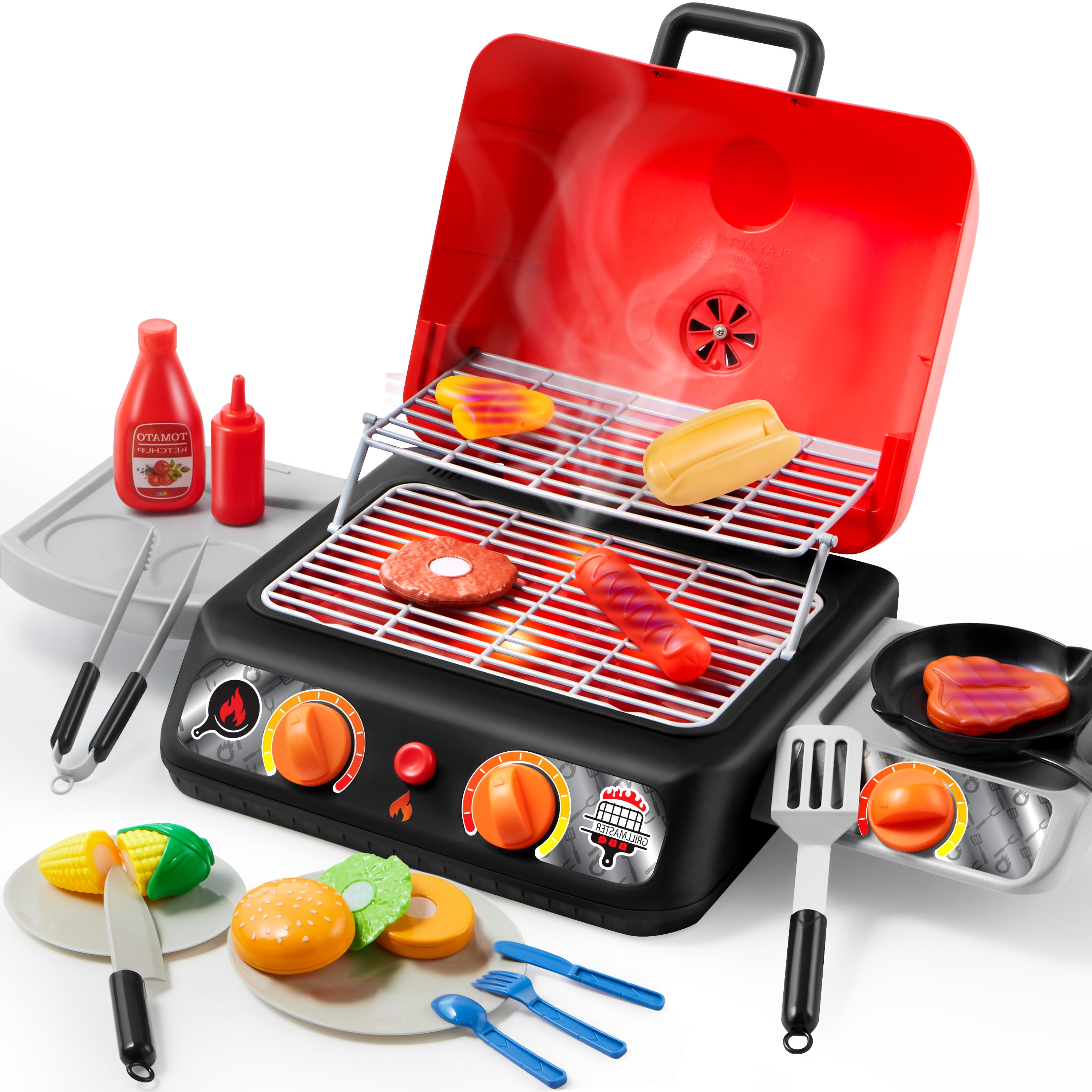 Joyfy BBQ Grill Playsetfor Kids, Kitchen Toy Set with Pretend Smoke, Color-Changing Play Kitchen Accessories, Indoor Outdoor Cooking Toy for Boys Girls Christmas Birthday Gift