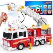 Joyfy Extra Large Fire Truck Toy for Kids, with 33-inch Extending Ladder Light & Sound/ Extendable Aerial Ladder/ Working Water Pump, Great Christmas Birthday Gift for Boy 3 4 5 6 7