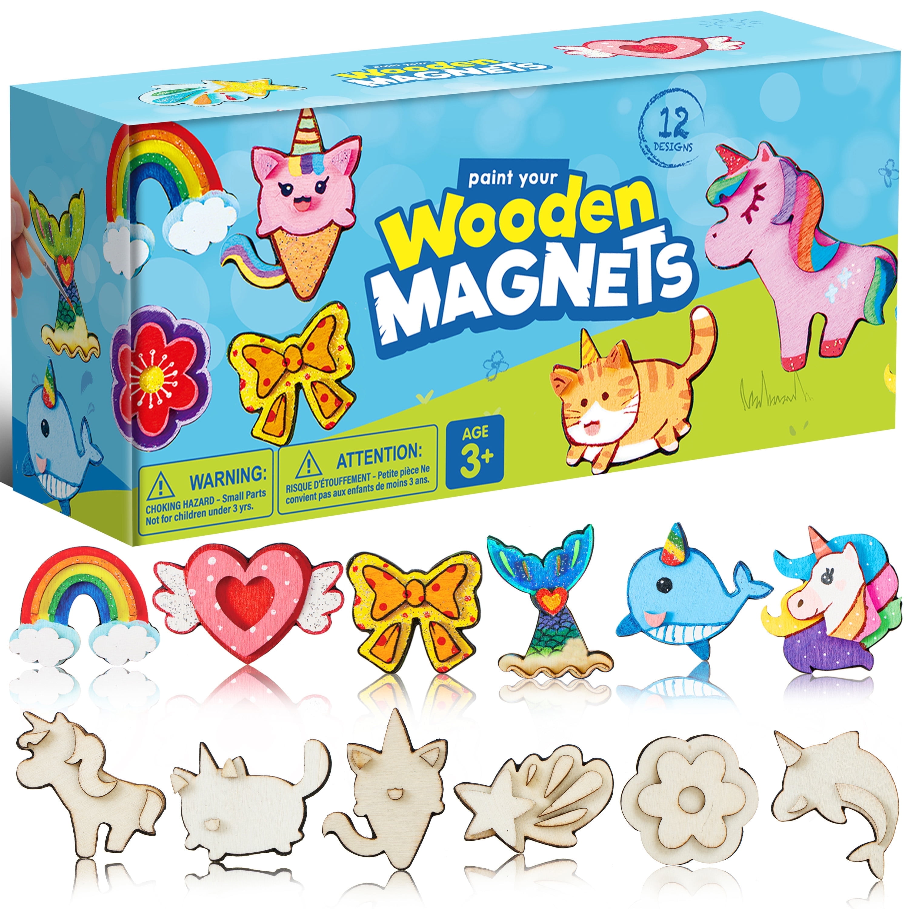 Joyfy Fantasy Wooden Magnets Painting Art & Craft Kit, 12 Piece for Kids Toddler Age 3+