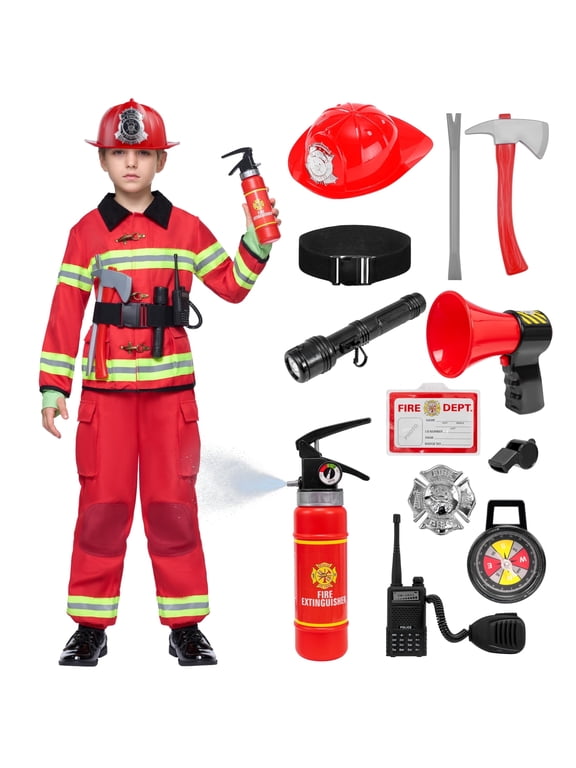 Halloween Boys Fireman Costume, Firefighter Costume for Kids, Toddler Fireman Jumpsuit for Halloween Party Dress Up Cosplay