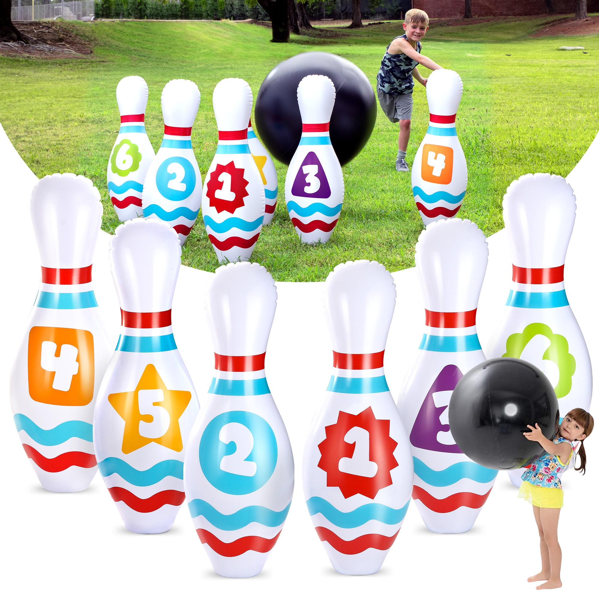 SYNCFUN Giant Inflatable Bowling Set for Kids and Adults, Christmas Birthday Party Games, Kids Education Motor Skills Toys