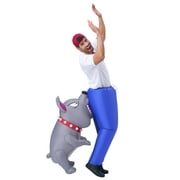 Joyfy Adults Halloween Inflatable Costumes, Bitten by a Dog Blow Up Costume with Blue Pants and Gray Biting Dog for Halloween Themed Cosplay Party
