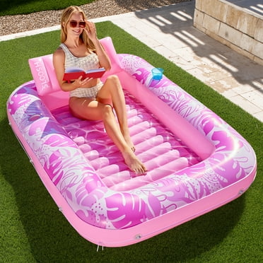 SYNCFUN Inflatable Tanning Pool Lounger Float, 70" x 46" Large Suntan Tub with Pillow, Water Raft Float For Kids & Adults Pink