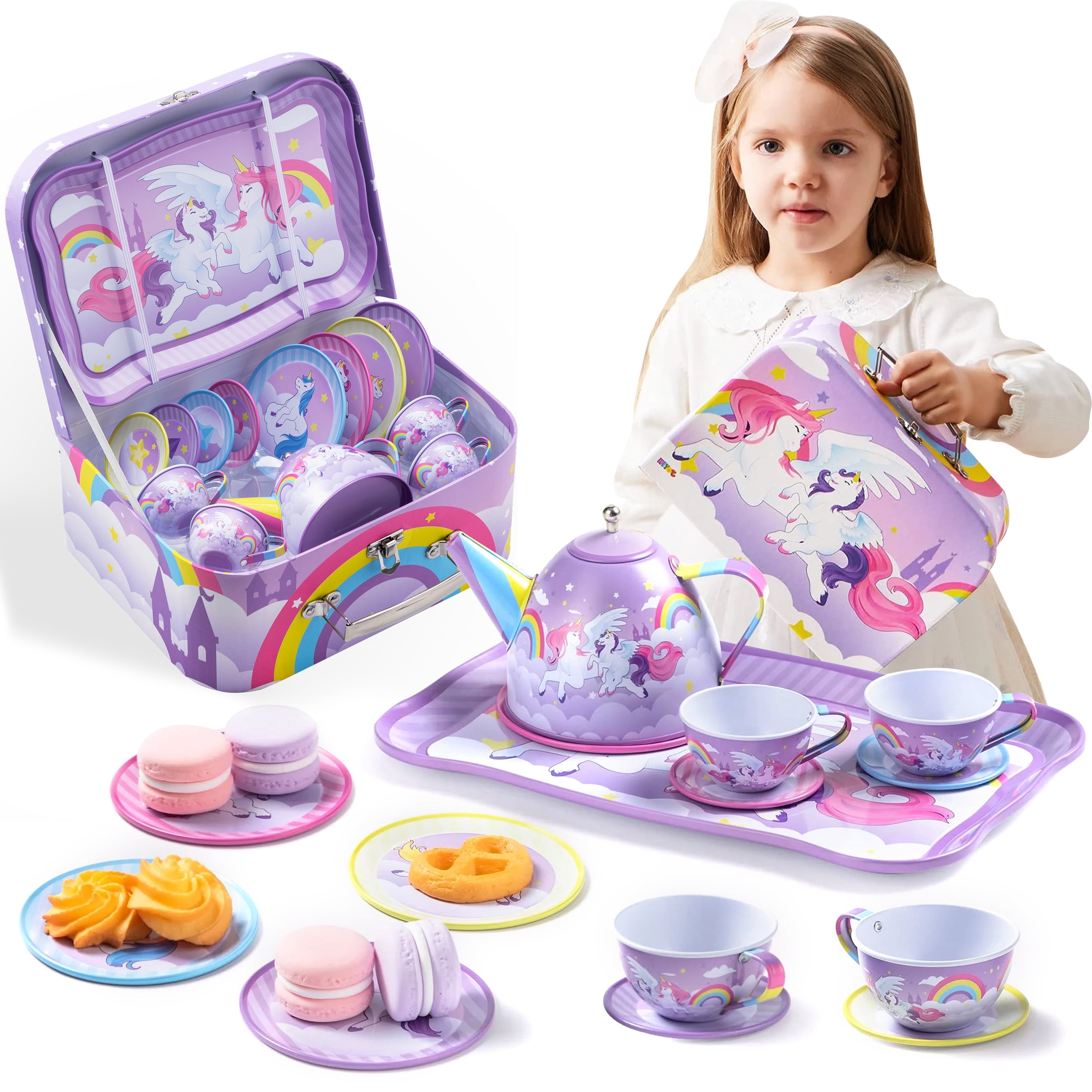 Joyfy, Unicorn Tea Party Set for Girls, 1 Teapot, Carrying Case
