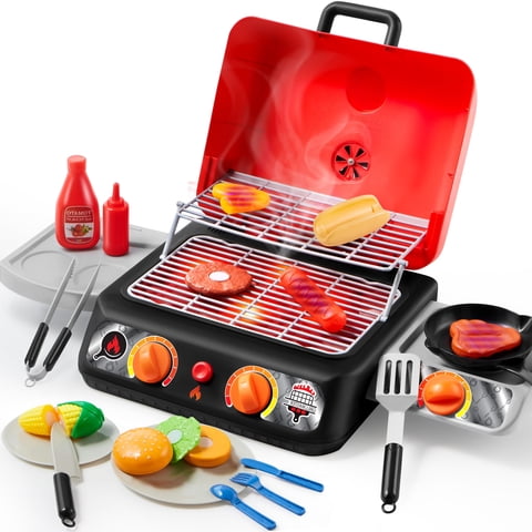 Joyfy BBQ Grill Playsetfor Kids, Kitchen Toy Set with Pretend Smoke, Color-Changing Play Kitchen Accessories, Indoor Outdoor Cooking Toy for Boys Girls Christmas Birthday Gift