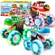 Joyfy 3 Pack Monster Truck Toy for Kids 2 4 - LED Wheels Car Vehicle Press & Go Dinosaur Toy Truck with Motion Activated Light for Toddler 1 3, Christmas Birthday Gift for Baby
