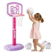 SYNCFUN Pink Basketball Hoop for Kid, Toddler Indoor Basketball Game Set, Adjustable Basketball Goal With 4 Balls for Boys Girls