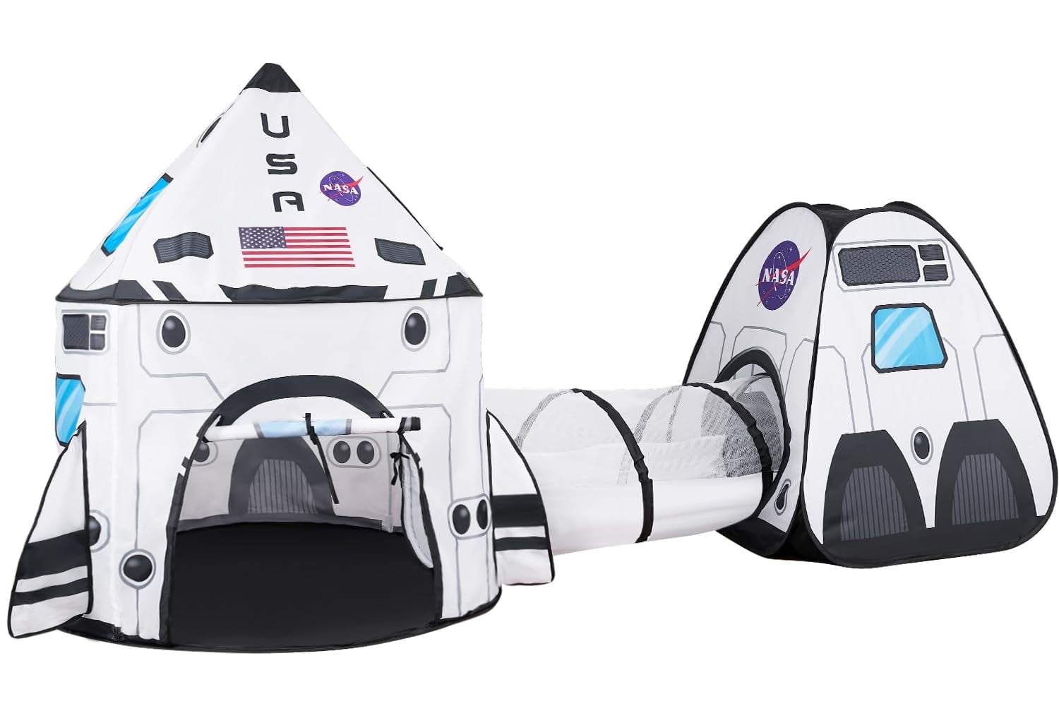 SYNCFUN Rocket Ship Play Tents Set for Child, Pop up Playhouse with Tunnel, Kids Pretend Play